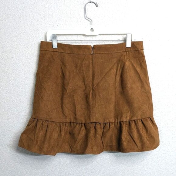 NWT J. Crew Factory Women's Brown Faux Suede Ruffle Mini Skirt Lined Western 8 - Picture 2 of 10